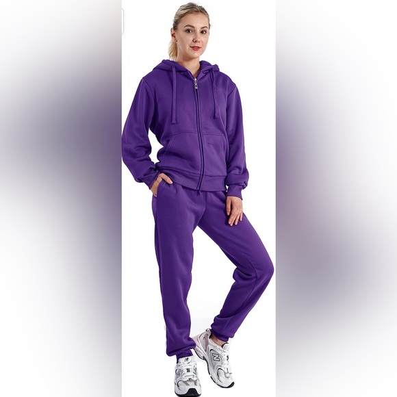 Womens 2 Piece Sweatsuit Sherpa Lined Fleece Jogger Hoodie & Sweatpants Set NEW - Picture 2 of 9